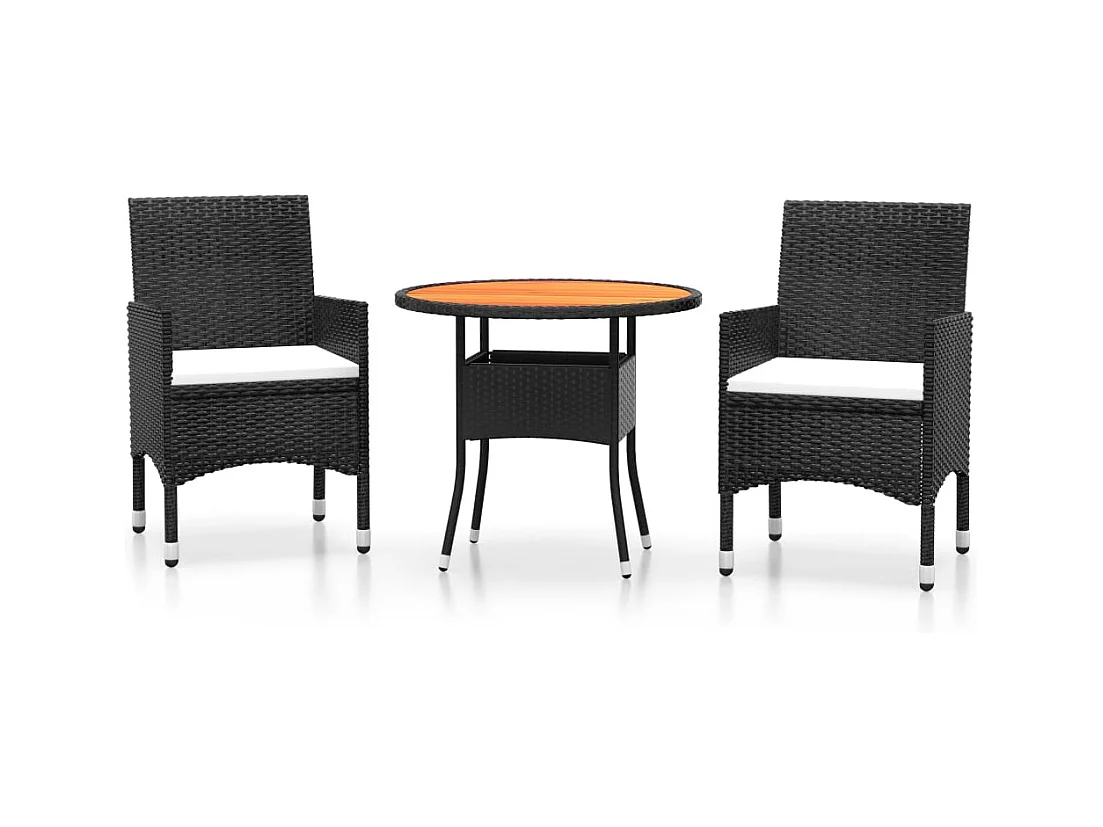 Ellira  Juego de comedor para jardín 3 piezas ratán sintético negro