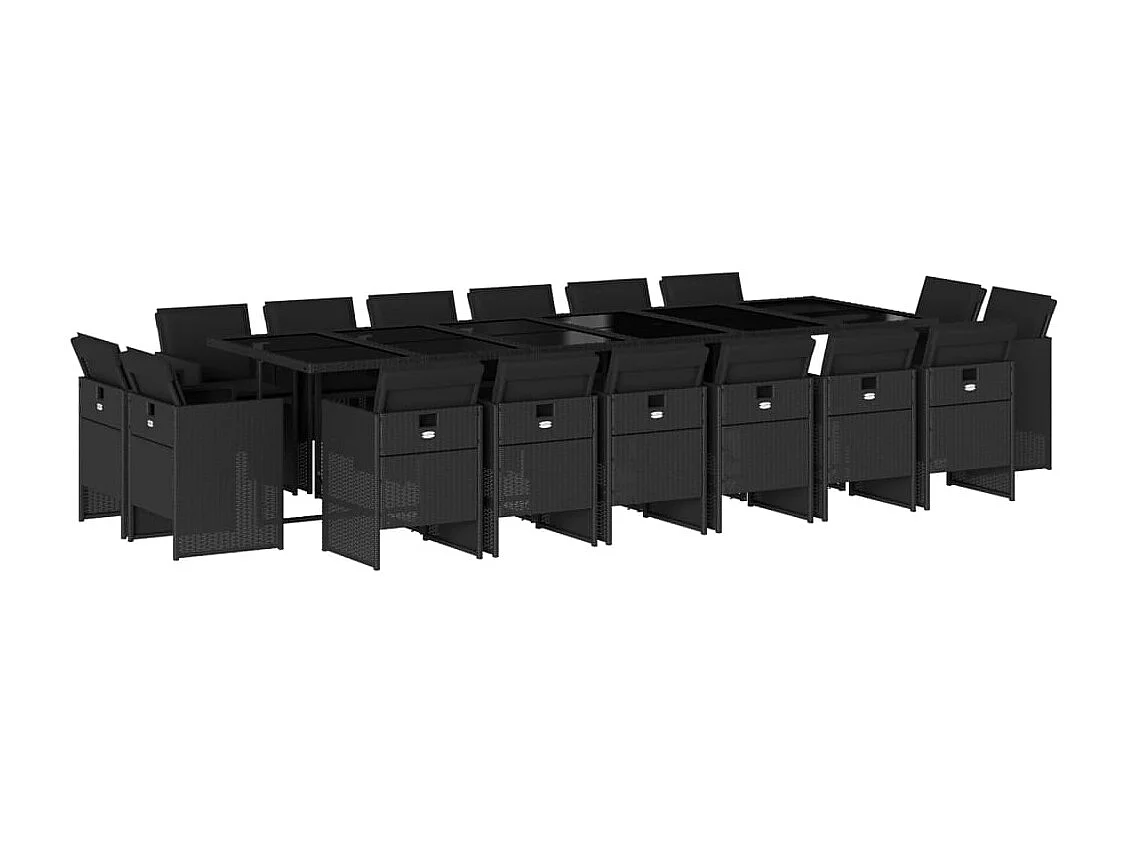 Jeroen  Ensemble à manger de jardin 17 pcs coussins noir résine tressée