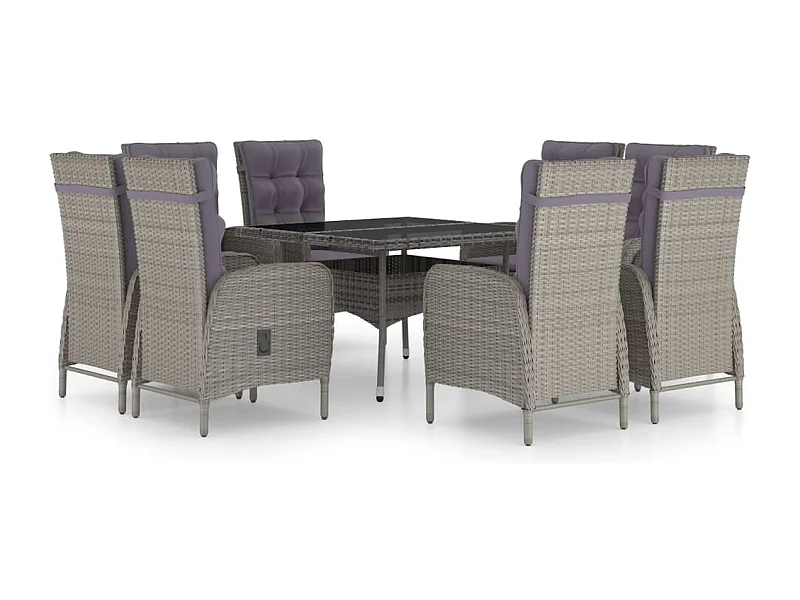 Tatum  Ensemble à manger de jardin 9 pcs Résine tressée et verre Gris