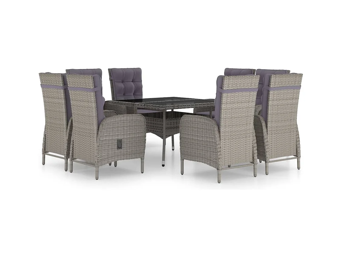 Tatum  Ensemble à manger de jardin 9 pcs Résine tressée et verre Gris