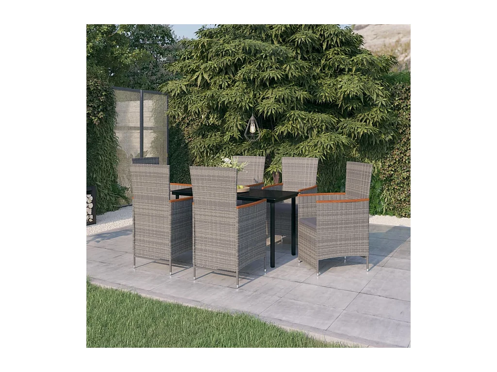 Central Point  Ensemble à manger de jardin avec coussins 7 pcs Gris