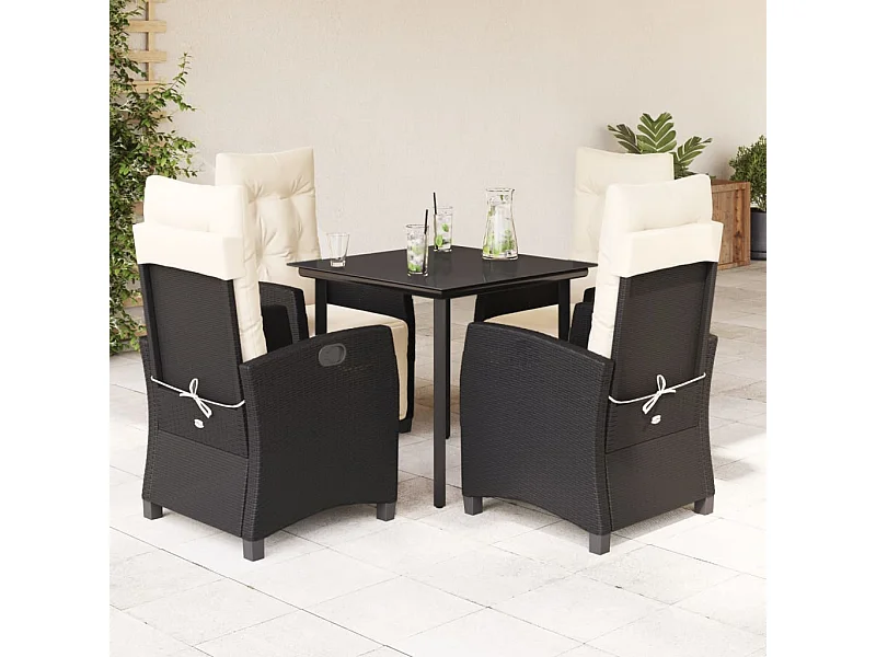 Prolenta Premium -  Ensemble à manger de jardin coussins 5pcs Noir Résine tressée