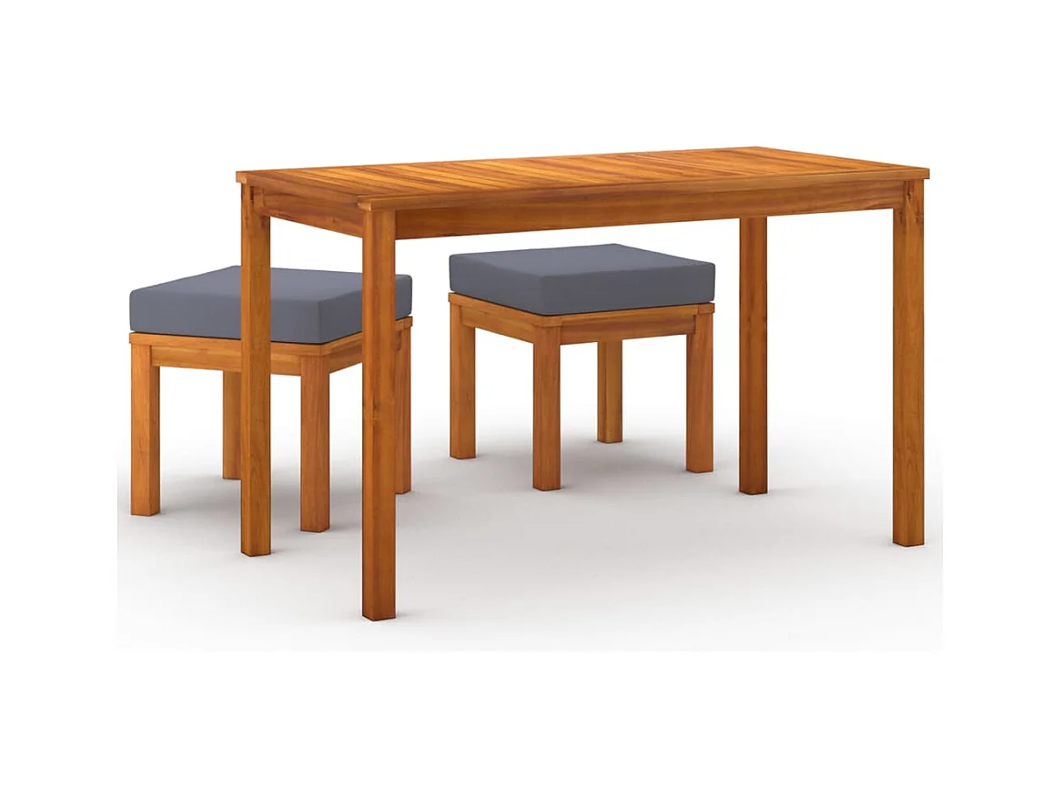 Kaustinen  Ensemble à manger de jardin 3 pcs et coussins Acacia solide