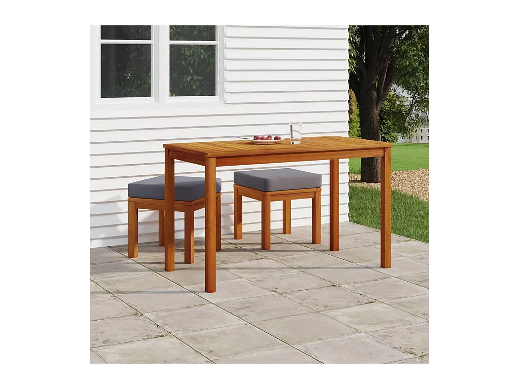 Kaustinen  Ensemble à manger de jardin 3 pcs et coussins Acacia solide