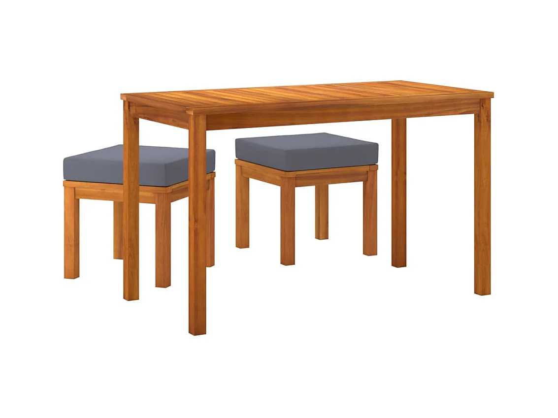 Kaustinen  Ensemble à manger de jardin 3 pcs et coussins Acacia solide