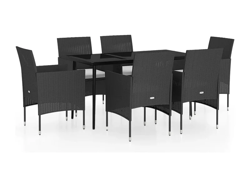 Cesarino  Ensemble à manger de jardin avec coussins 7 pcs Noir