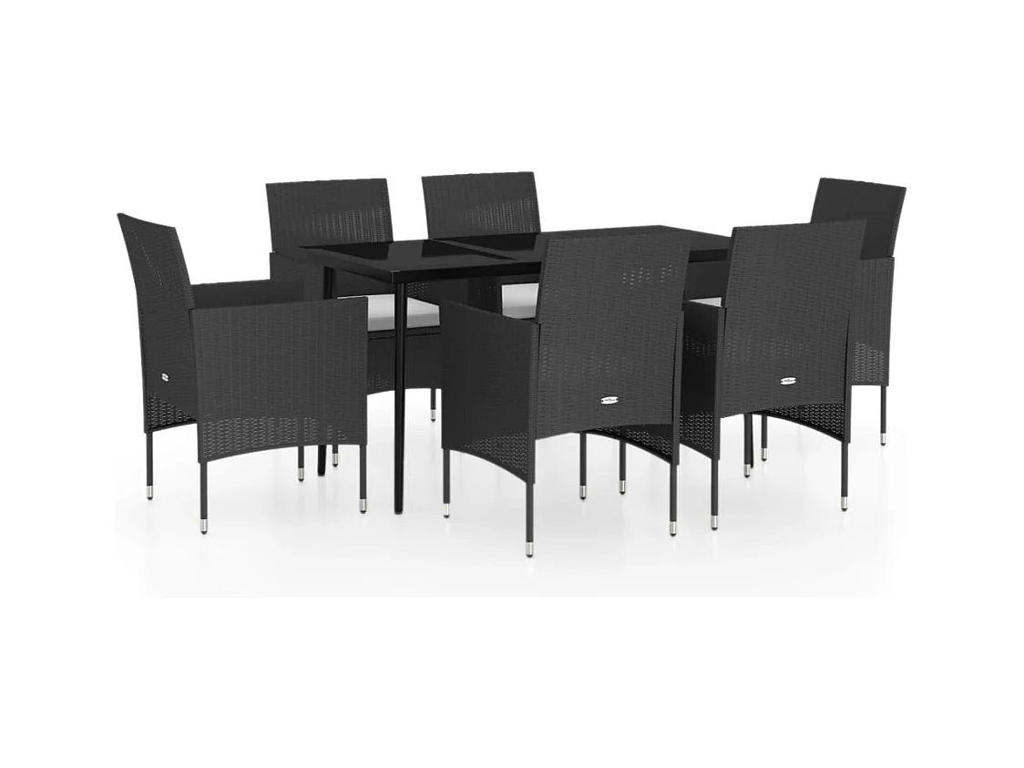 Cesarino  Ensemble à manger de jardin avec coussins 7 pcs Noir