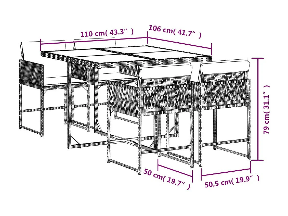 Sharif  5-delige Tuinset met kussens poly rattan bruin