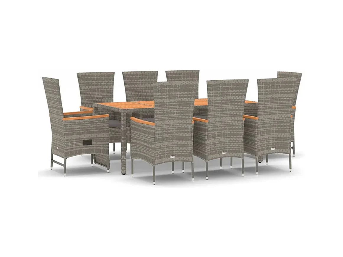 Cape May  Ensemble à manger de jardin 9 pcs avec coussins Gris