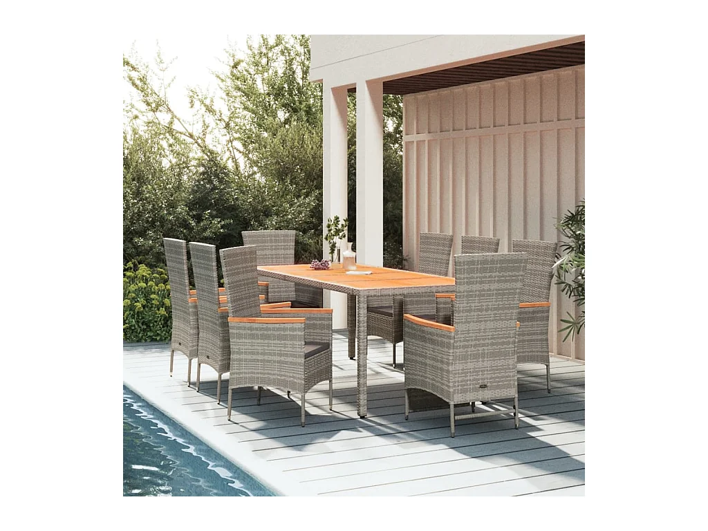 Cape May  Ensemble à manger de jardin 9 pcs avec coussins Gris