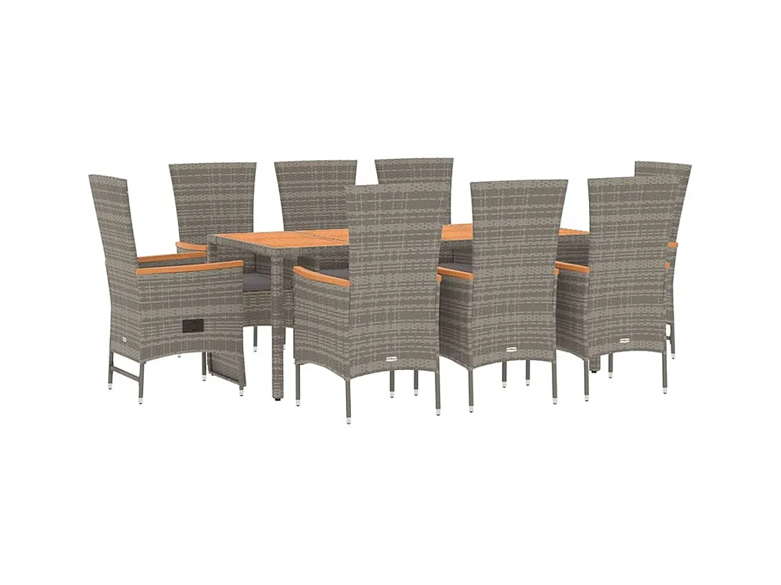 Cape May  Ensemble à manger de jardin 9 pcs avec coussins Gris