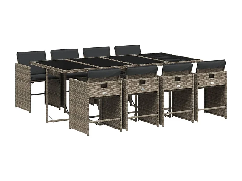Heeswijk-Dinther  Set comedor jardín 9 pzas y cojines ratán sintético gris