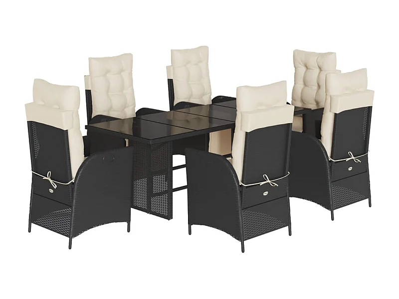 Anselm  7-delige Tuinset met kussens poly rattan zwart