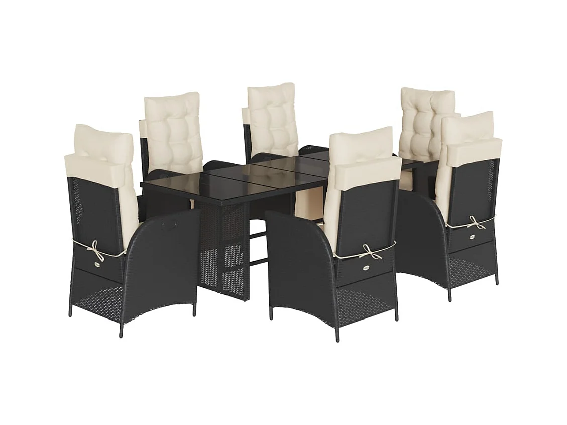 Anselm  7-delige Tuinset met kussens poly rattan zwart