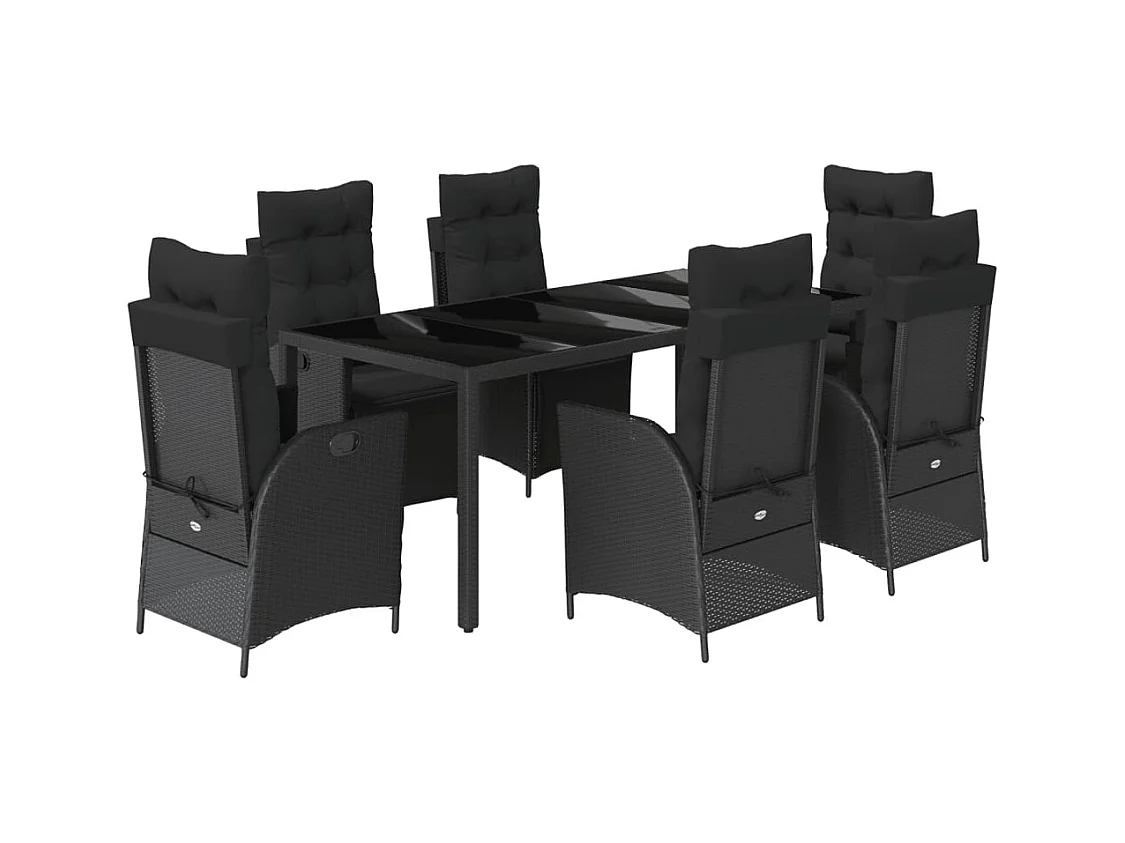 Chris David  Set de comedor de jardín 7 pzas y cojines ratán sintético negro