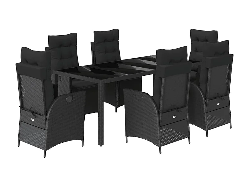 Chris David  Ensemble à manger de jardin coussins 7pcs Noir Résine tressée