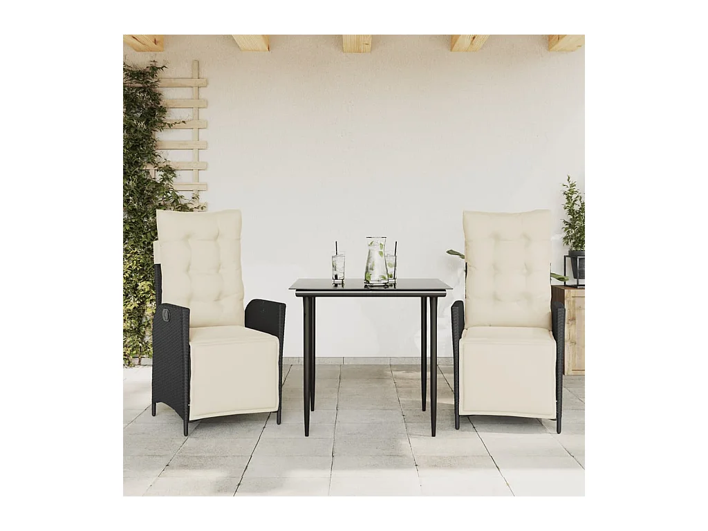 Greta  3-delige Tuinset met kussens poly rattan zwart