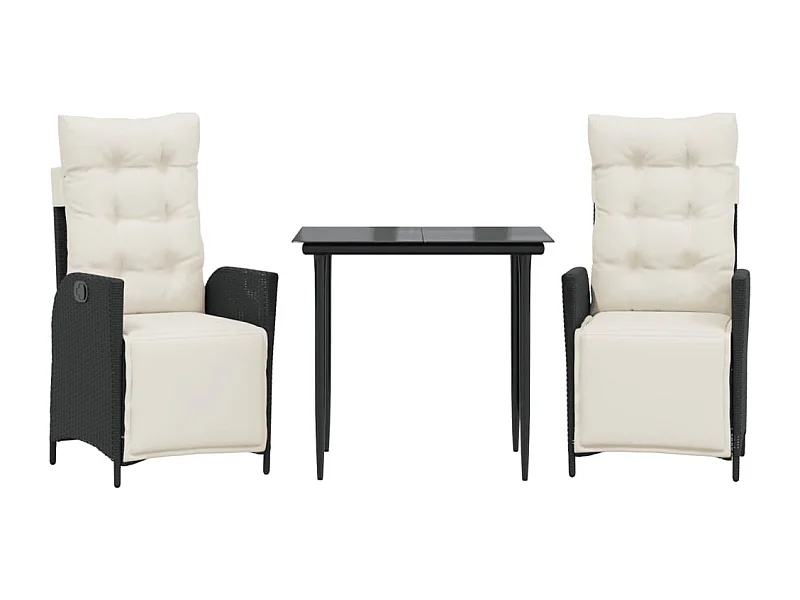 Greta  Set comedor de jardín 3 pzas con cojines ratán sintético negro