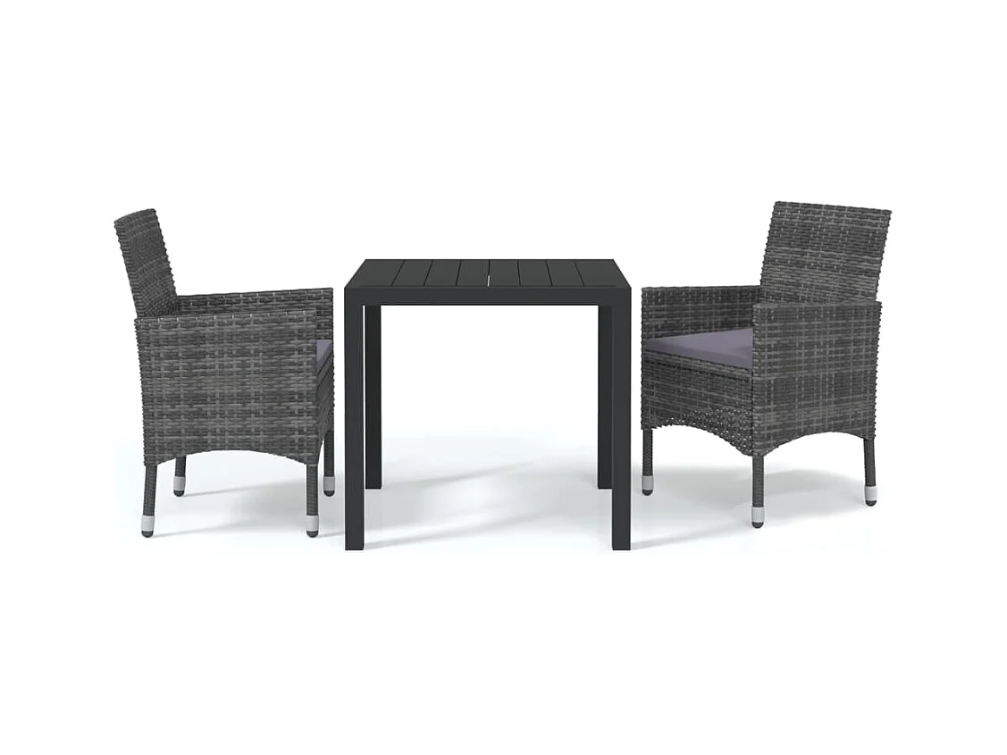 Kelly  Ensemble à manger de jardin coussins 3pcs Résine tressée Gris
