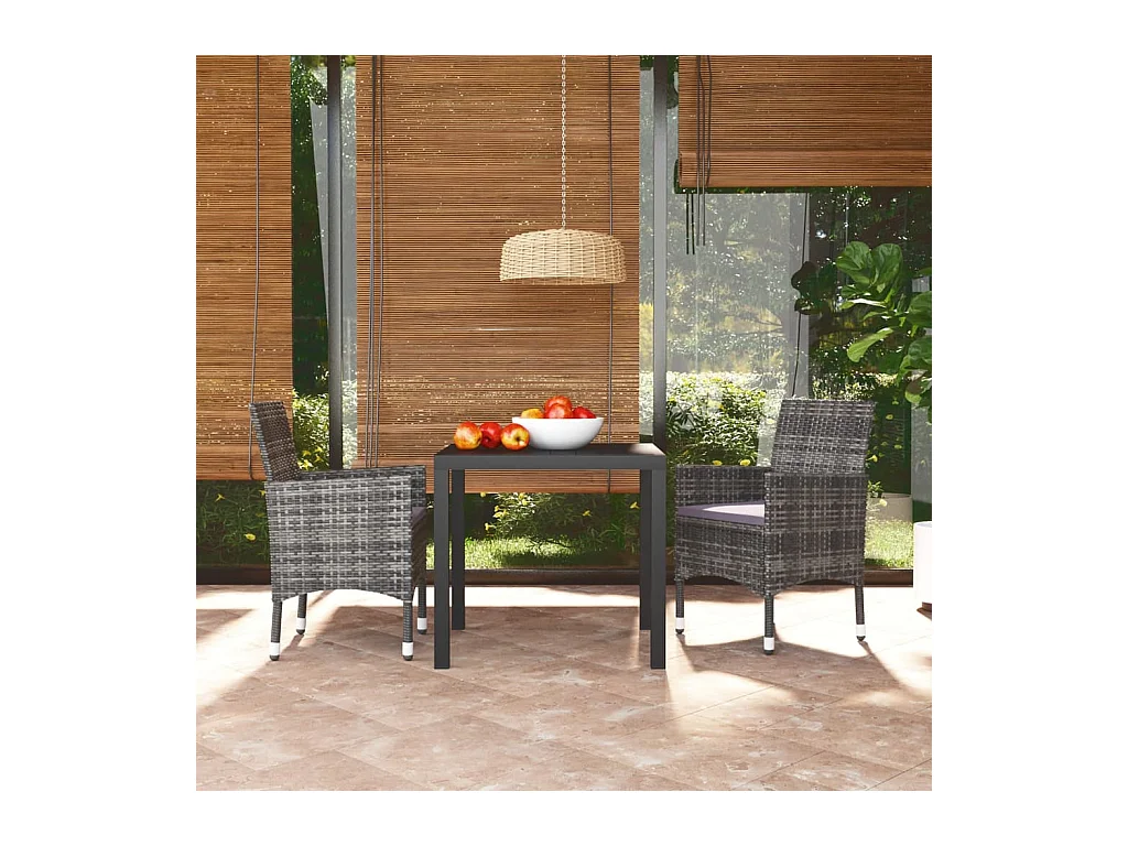 Kelly  Ensemble à manger de jardin coussins 3pcs Résine tressée Gris