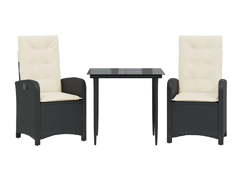 Bergen op Zoom  Ensemble à manger de jardin avec coussins 3 pcs Noir