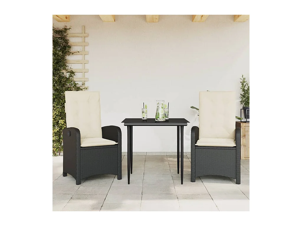 Bergen op Zoom  Ensemble à manger de jardin avec coussins 3 pcs Noir