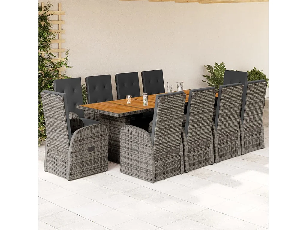 Central Valley  Ensemble à manger de jardin 11pcs avec coussins gris poly rotin