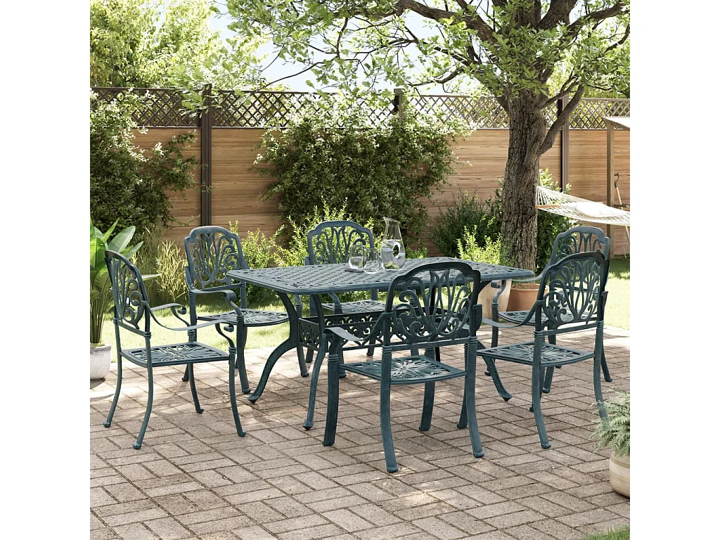 Prolenta Premium -  Ensemble à manger de jardin 7 pcs vert aluminium coulé