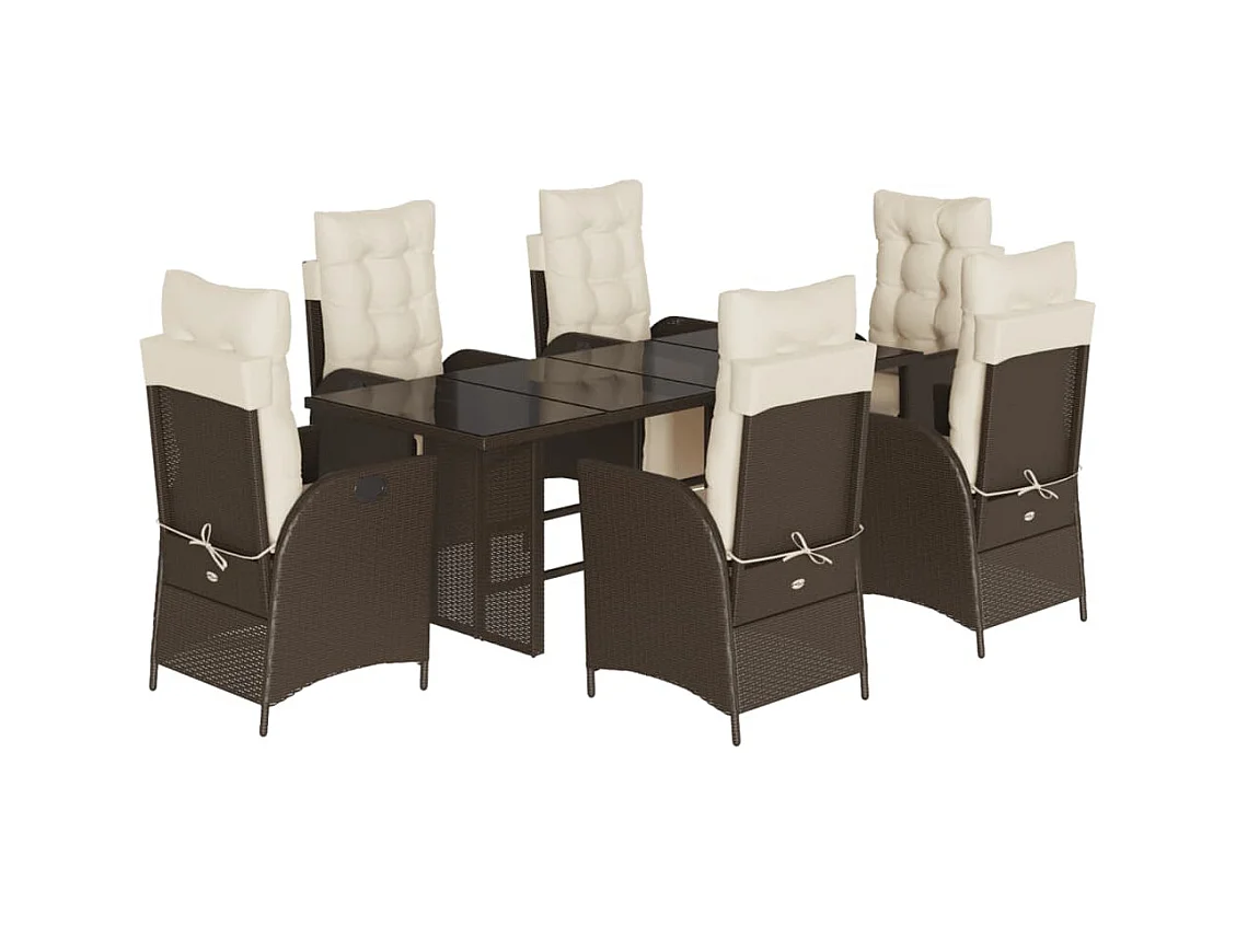 Anselm  7-delige Tuinset met kussens poly rattan bruin