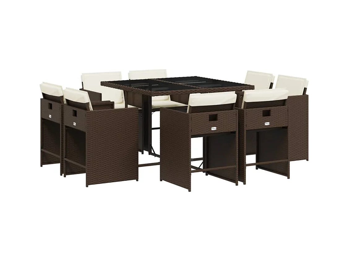 An Daingean  9-delige Tuinset met kussens poly rattan bruin