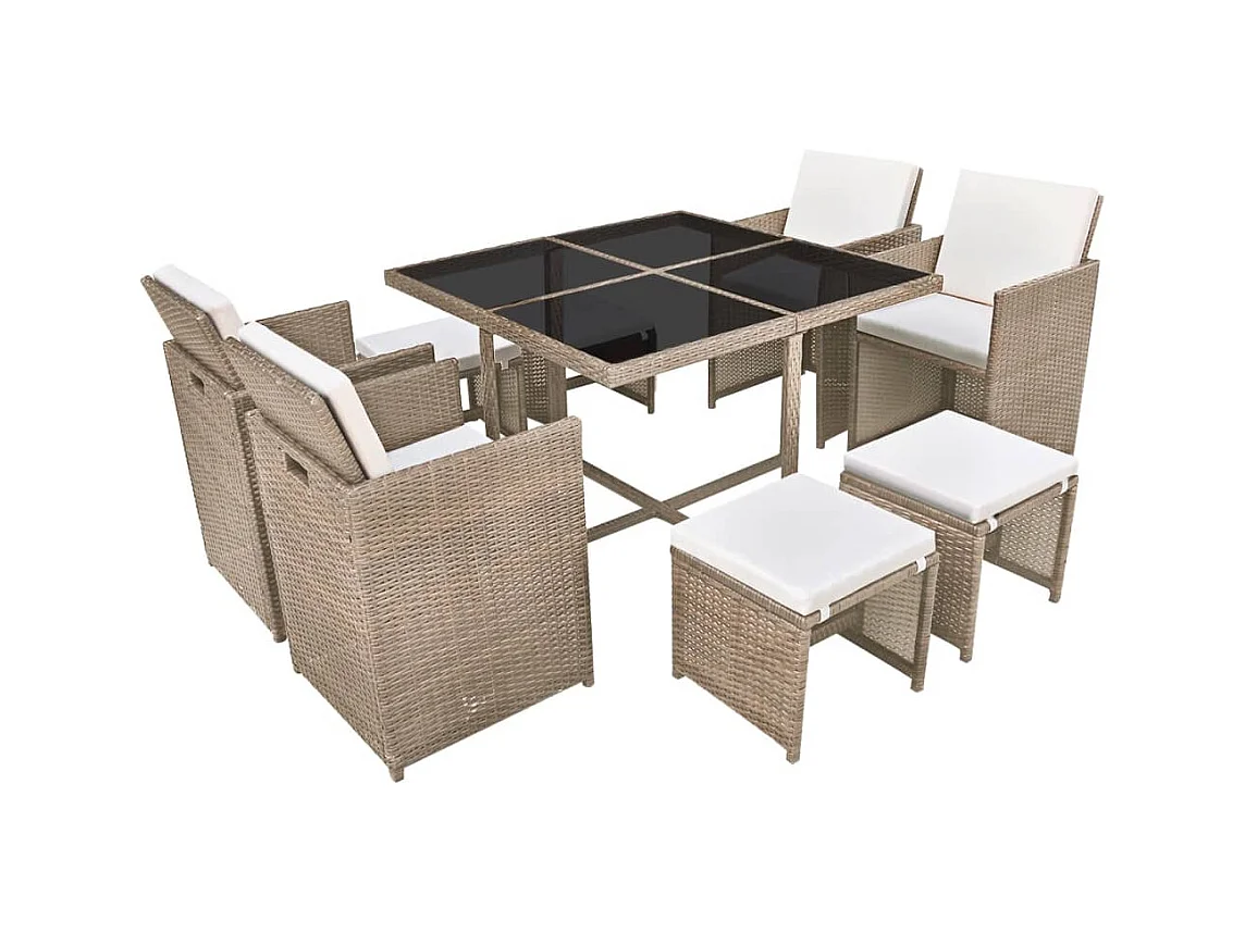 Gram  Ensemble à manger d'extérieur et coussins 9 pcs résine tressée