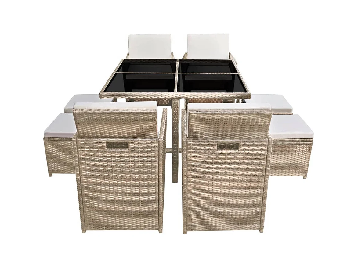 Gram  Ensemble à manger d'extérieur et coussins 9 pcs résine tressée