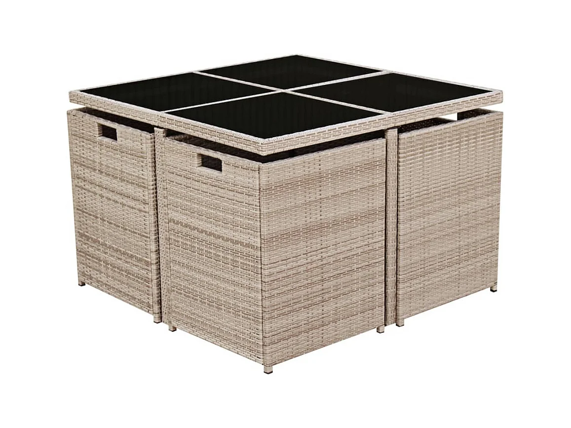 Gram  Ensemble à manger d'extérieur et coussins 9 pcs résine tressée