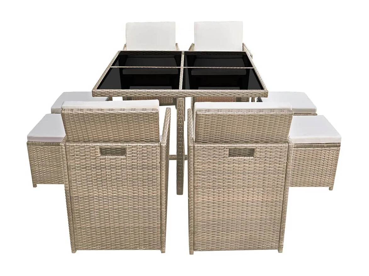 Gram  9-delige Tuinset met kussens poly rattan beige