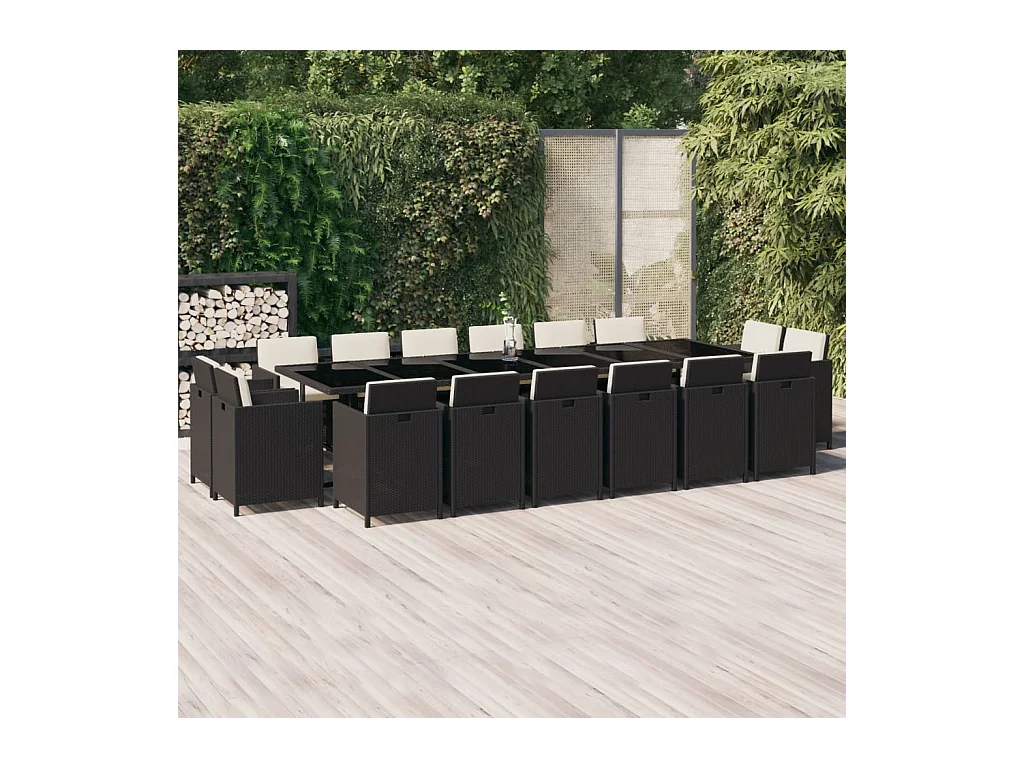 Andaril  Ensemble à manger de jardin coussins 17 pcs Résine tressée Noir