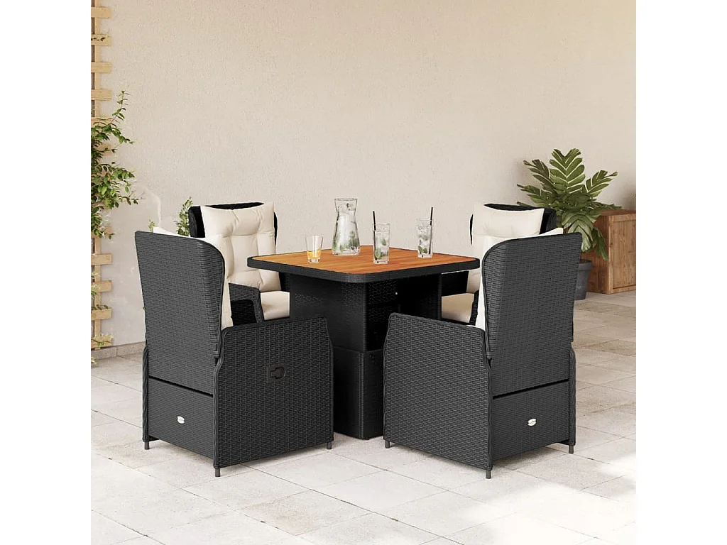 Coleville  Set de muebles jardín 5 pzas con cojines ratán sintético negro