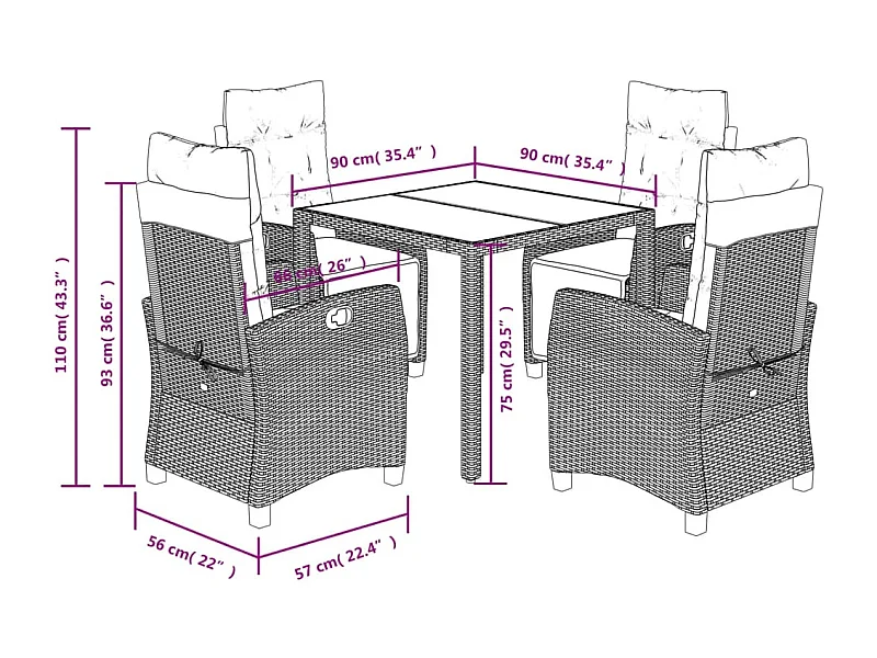 Torgryn  Ensemble à manger de jardin 5 pcs coussins gris résine tressée