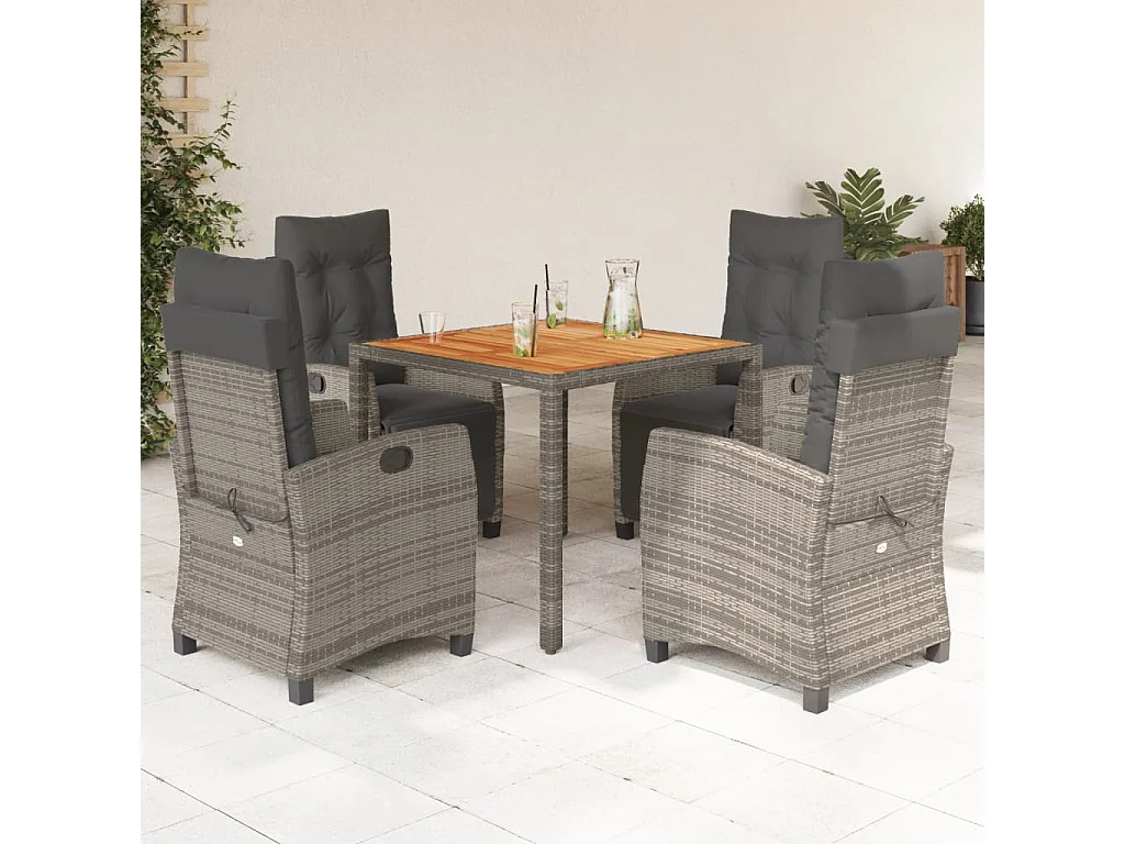 Torgryn  Ensemble à manger de jardin 5 pcs coussins gris résine tressée