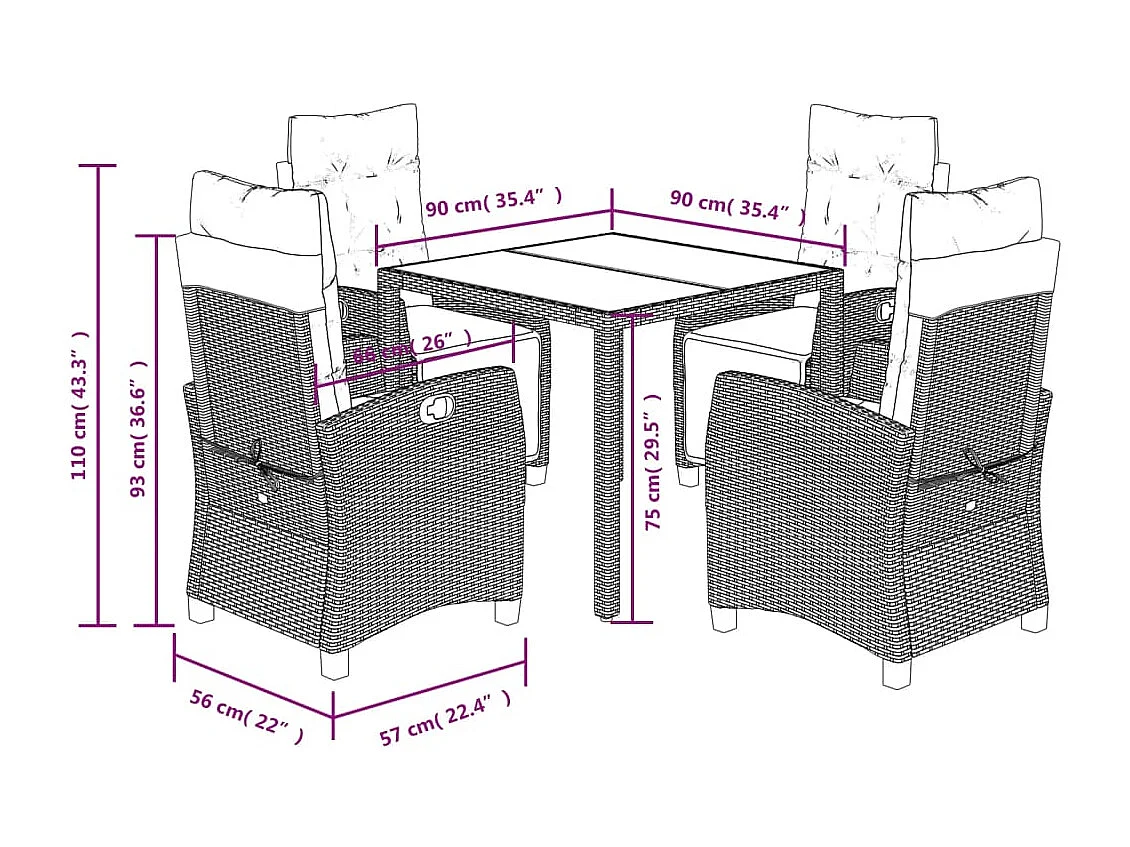 Torgryn  Ensemble à manger de jardin 5 pcs coussins gris résine tressée