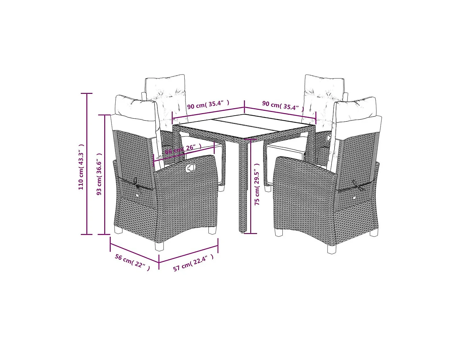 Torgryn  Ensemble à manger de jardin 5 pcs coussins gris résine tressée