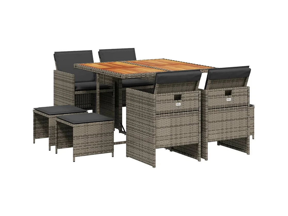 Bonno  Ensemble à manger de jardin 9 pcs coussins gris résine tressée