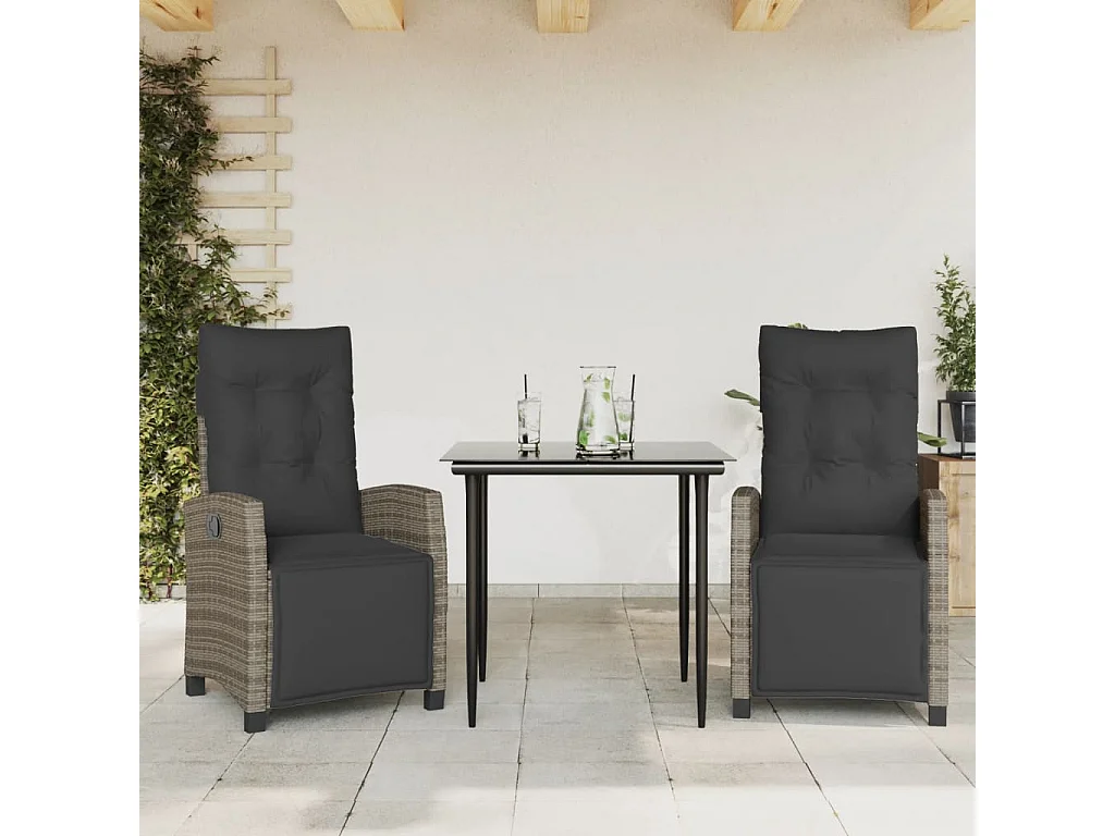 Prolenta Premium -  Ensemble à manger de jardin 3 pcs avec coussins Gris