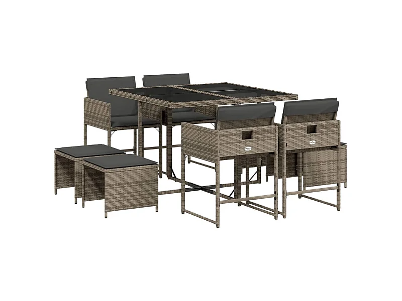 Kirkland  9-delige Tuinset met kussens poly rattan grijs