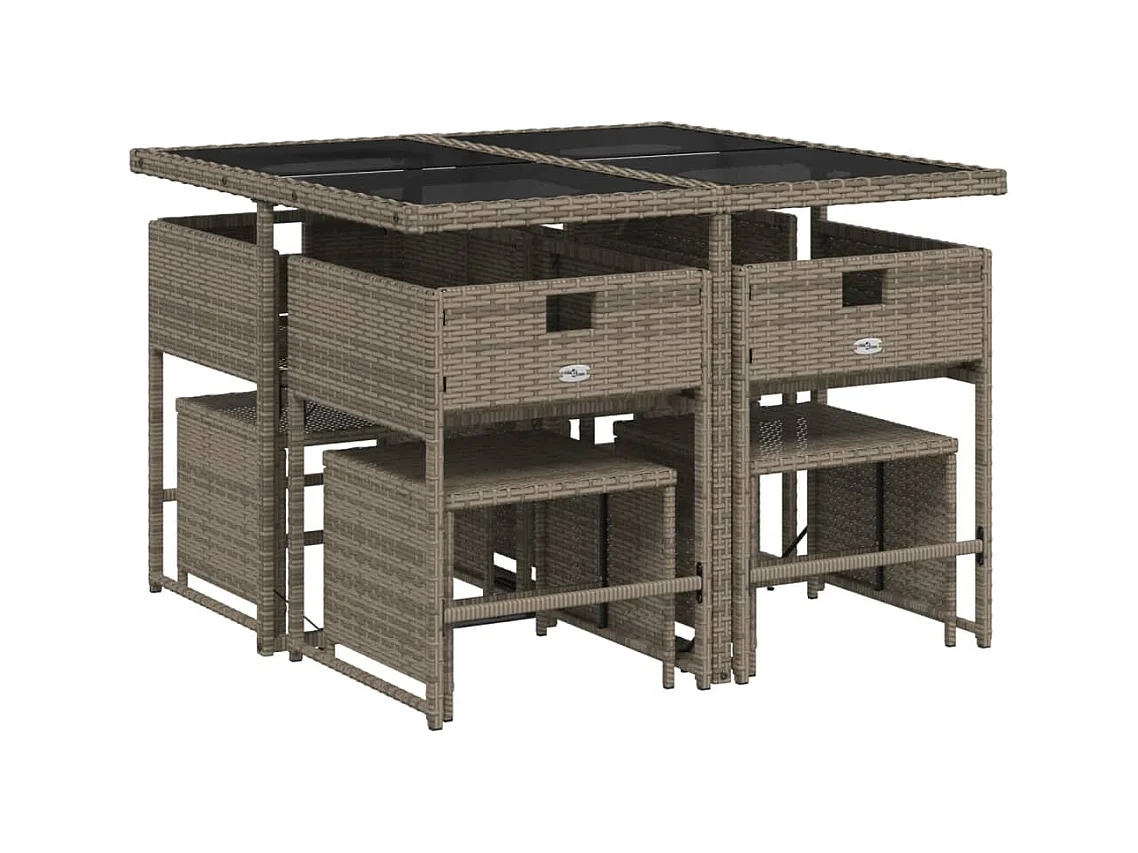 Kirkland  Ensemble à manger de jardin 9 pcs coussins gris résine tressée