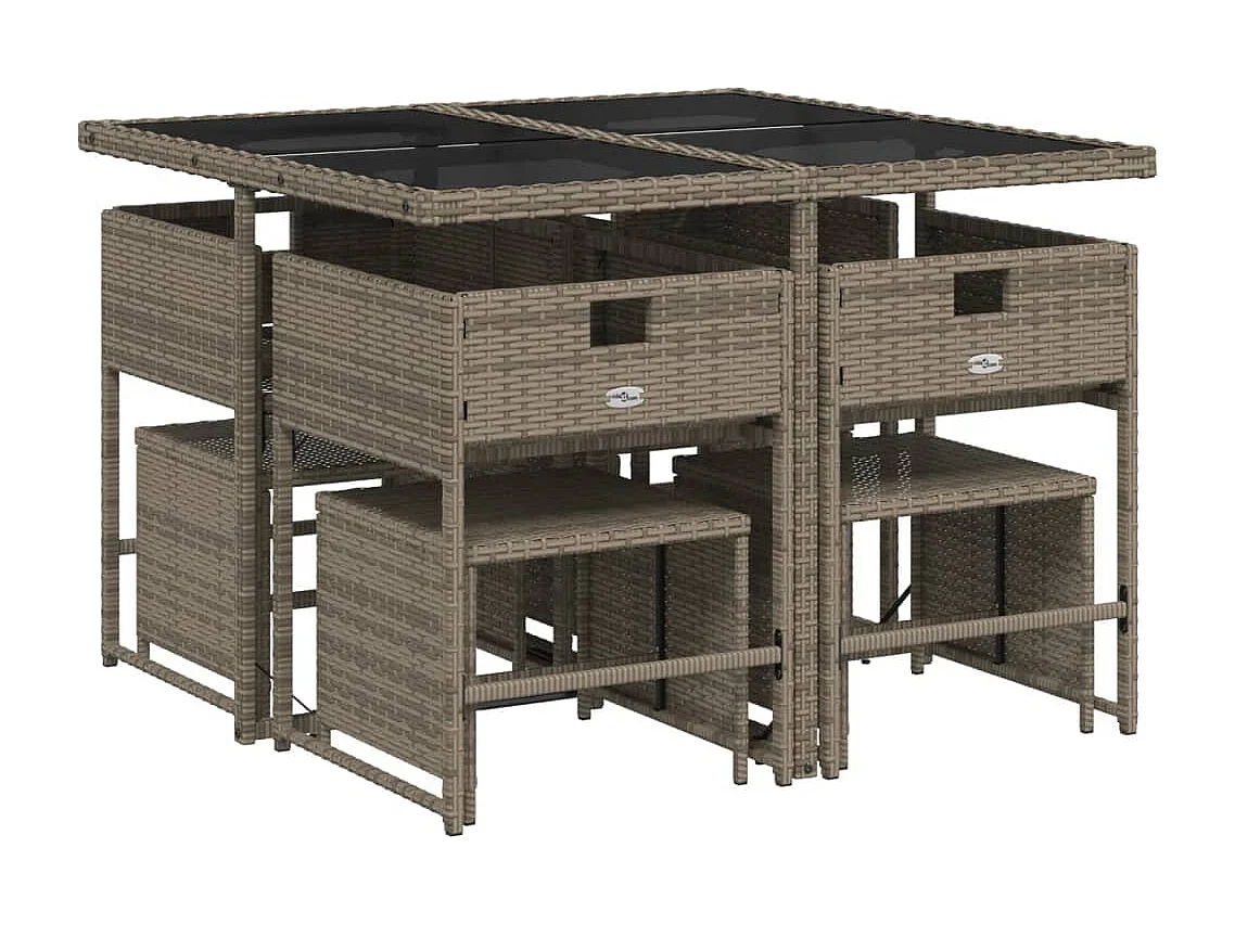 Kirkland  Set comedor jardín 9 pzas y cojines ratán sintético gris