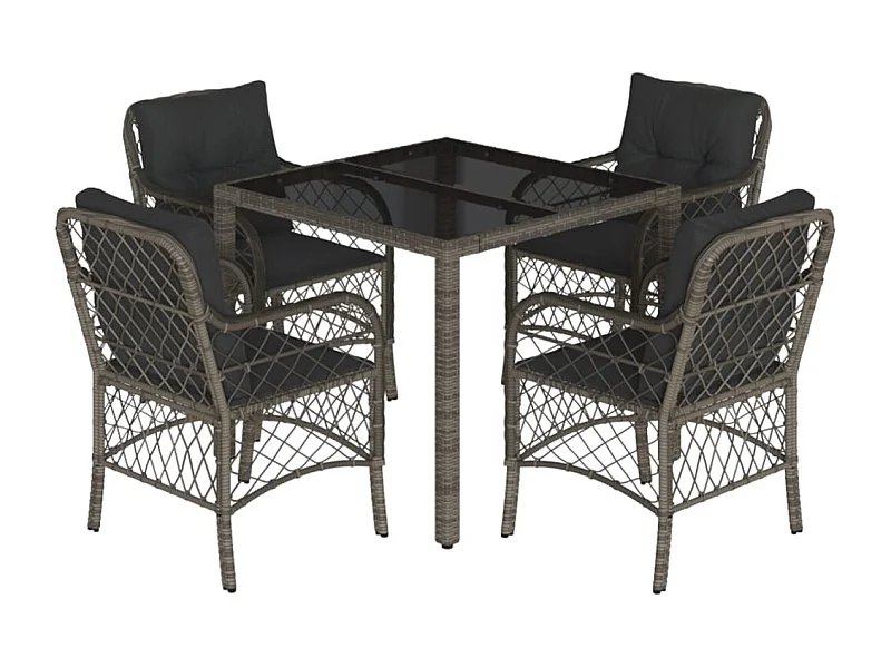 Harmelen  Ensemble à manger de jardin 5 pcs coussins gris résine tressée