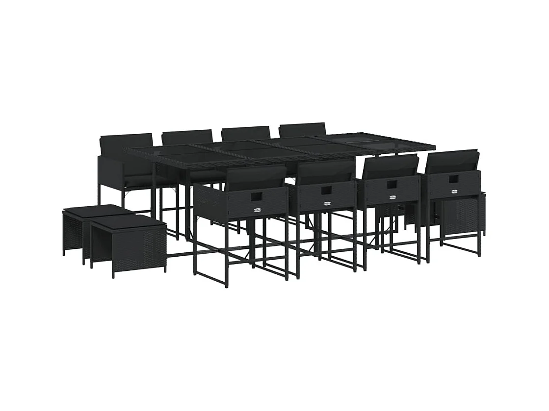Kirkland  13-delige Tuinset met kussens poly rattan zwart