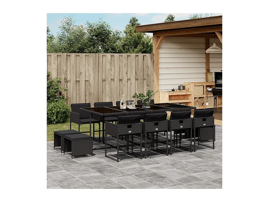 Kirkland  13-delige Tuinset met kussens poly rattan zwart