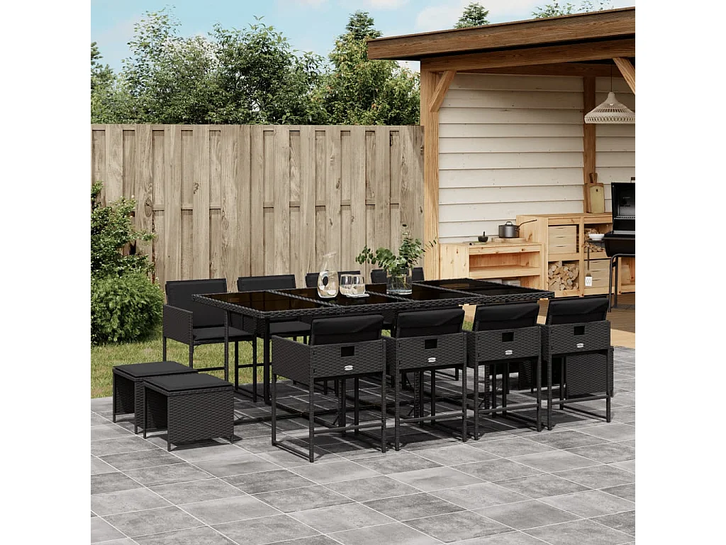 Kirkland  Ensemble à manger de jardin 13 pcs coussins noir résine tressée