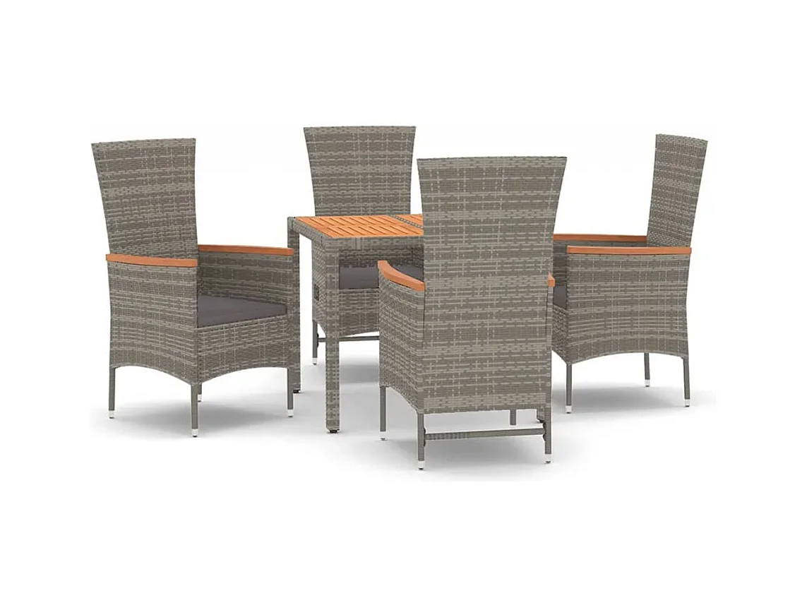 Cape May  Ensemble à manger de jardin 5 pcs coussins gris résine tressée